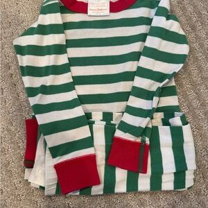Hanna Green and White Striped Pajama Set with Red Accents
